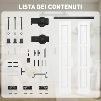 HOMCOM Porta Scorrevole Pieghevole in Legno 71.2x213.4 cm con Binario in Acciaio, Maniglia, Guida e Ruote, Bianca e Nera(m-7)