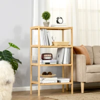 HOMCOM Badregal Standregal mit 4 Ebenen, Bambusregal, Küchenregal, für Bad, Küche, Wohnzimmer, Flur, Natur, 62 x 33 x 112 cm(m-2)