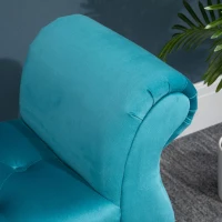 HOMCOM Banc banquette capitonnée design accoudoirs courbés pompons pieds bois hévéa revêtement velours bleu(m-8)