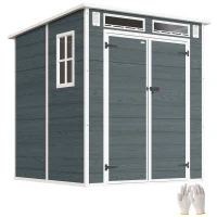 Outsunny Abri de Jardin en Résine Cabanon de Rangement Double Porte 3 Fenêtres et 2 Aérations Anti-UV avec Plancher 3,3 m² Gris(m-11)