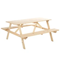 Outsunny 6 Seater Wooden Picnic Table Bench for Outdoor Garden or Patio with Parasol Cutout 150 cm Natural Wood Finish(m-1)