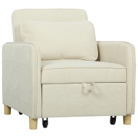 HOMCOM Sillón Cama Individual 3 en 1 Sofá Cama Plegable con Respaldo Ajustable y Cojín para Salón 74x85,5x82 cm Beige