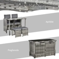 Outsunny Set 11 Pz Tavolo da Giardino con Sedie, Pouf e Cuscini, in Rattan PE, Grigio(m-5)