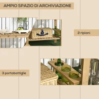 Outsunny Carrello Portavivande da Giardino in Legno con 2 Ripiani e Portabottiglie, 95x47x74 cm, Color Legno(m-4)