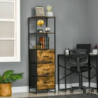 HOMCOM Industrial Storage Cabinet with 2 Open Shelves and 3 Foldable Fabric Drawers, Multifunctional Bookshelf in Living Room, Study, Bedroom, Rustic Brown(m-10)