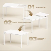 HOMCOM Tavolo da Pranzo Allungabile e Salvaspazio per 4-6 Persone, in Acciaio e Legno, 80-120x70x74 cm, Bianco(m-5)