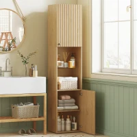 HOMCOM Armario de Baño Alto de 6 Niveles con 2 Puertas Estante de Vidrio Templado Estantes Ajustables 40x31x182 cm Roble(m-2)