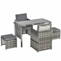 Outsunny Polyrattan Sitzgruppe für 4 Personen Essgruppe Gartenset Garnitur mit Kissen, Grau(m-1)