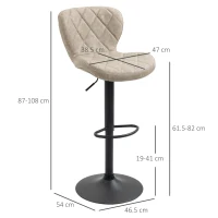 HOMCOM Bar Stools, Set of 2 Breakfast Bar Chairs, Swivel Barstools with Backrest and Footrest, Steel Frame Diamond Pattern PU, for Kitchen Counter, Dining Room, Light Khaki(m-3)