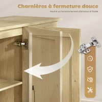 HOMCOM Buffet, meuble de rangement avec 3 portes, 2 tiroirs et étagère réglable, 120 x 38 x 79 cm, bois naturel(m-6)