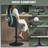 HOMCOM Bar Stools Adjustable Swivel Kitchen Chairs with Backrest Set of 2 for Kitchen Island Dark Grey(m-4)