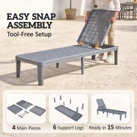 Outsunny Plastic Sun Lounger, 4-Position Adjustable Reclining Garden Lounger Sunbed for Patio, Beach, Terrace, Dark Grey(m-6)