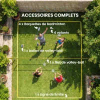 SPORTNOW Ensemble de Volley-Ball et Badminton, Poteaux en Acier Hauteur Réglable, Sac de transport, pour Pelouse Plage Jardin(m-8)