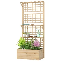 Outsunny Fioriera Rialzata in Legno con Traliccio, Tetto e 2 Mensole, 76x43.5x177 cm, Legno Naturale(m-11)