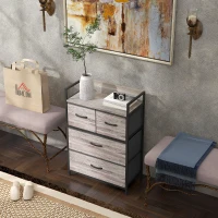 HOMCOM Meuble de rangement style industriel commode 4 tiroirs en tissu pliables et amovibles et 1 étagère 60 x 29 x 85 cm gris(m-10)