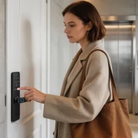 HOMCOM Smart Door Lock, 5-in-1 (Fingerprint/Passcode/Bluetooth APP/NFC Card/Key), Built-in Doorbell, Keyless Electronic Lock(m-10)