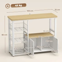 HOMCOM Etajeră de depozitare pentru bucătărie cu coșuri glisante și dulap, suport pentru cuptor cu microunde, 100 x 35 x 80 cm, alb(m-3)