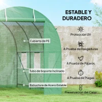Outsunny Invernadero de Jardín 3,5x2 m Invernadero de Túnel con Marco de Acero y Cubierta de Polietileno PE 140 g/m² Verde(m-4)