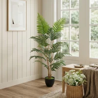 HOMCOM Artificial Fern Topiary Tree, Realistic Artificial Plant in Cement Pot, Fake Plant, 120cm(m-9)