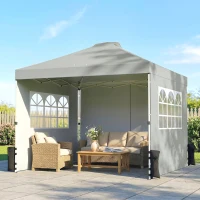 Outsunny Pavillon ca. 3x3 m Wasserdicht Höhenverstellbar Pop-up Faltpavillon mit 3 Seitenwänden Fenster Lüftung, UV 50+ Hellgrau(m-10)