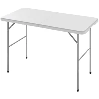 Outsunny Tavolo da Campeggio Pieghevole a 2 Altezze con Maniglia, in HDPE, 120x60x74 cm, Bianco(m-11)