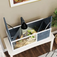 PawHut Maison pour tortues enclos avec toit ouvrant support lampe plateau fenêtre panoramique 120 x 50 x 40 cm gris(m-8)