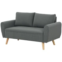 HOMCOM Zweisitzer-Sofa, Stoffcouch, 2 Rückenkissen, Cordbezug, 145 x 75 x 78 cm, Anthrazit(m-11)