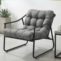 Outsunny Gartensessel Gartenstuhl mit abnehmbarem Sitzkissen Garten Loungesessel mit Armlehne, bis 120 kg belastbar Dunkelgrau(m-10)