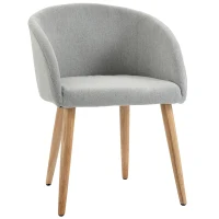 HOMCOM Silla de Comedor Tapizada en Lino Sintético Transpirable con Asiento Acolchado y Patas de Madera Silla de Ocio Moderna para Salón Dormitorio 55x58x74 cm Gris(m-10)