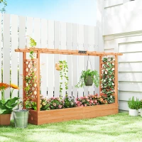 Outsunny Raised Planter with Trellis, Wooden Raised Bed for Garden with Hanging Roof and Drainage Holes, Outdoor Planter Box(m-10)