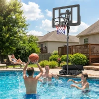 SPORTNOW Canestro da Basket per Esterni con Base Riempibile e Rotelle, in Acciaio, PE e PC, 120x120x370 cm(m-9)