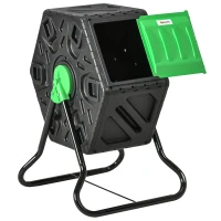 Outsunny 65L Garden Compost Bin, Single Chamber Rotating Composter, Compost Maker with 24 Ventilation Openings and Steel Legs(m-10)