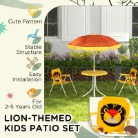 Outsunny Kids Picnic Table and Chair Set, Lion Themed Outdoor Garden Furniture w/ Foldable Chairs, Adjustable Parasol - Yellow(m-6)