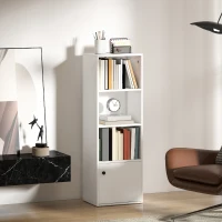 HOMCOM Librería de 4 Niveles Estantería para Libros Moderna con Estantes Abiertos y Puerta 40x30x120 cm Blanco(m-7)