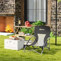 Outsunny Sedia da Spiaggia Pieghevole con Schienale a Rete e Portabicchieri, in Metallo e Tessuto Oxford, 58x55x62 cm, Nero(m-9)