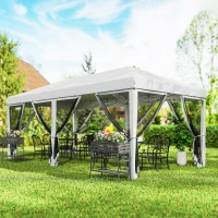 Outsunny Tonnelle Barnum Pliant Pop-up 6 x 3 m moustiquaires amovibles + Sac de Transport Crème Noir(m-11)
