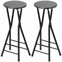 HOMCOM Set 2 Sgabelli Bar Pieghevoli con Doppio Poggiapiedi, in Legno e Acciaio, 34x30x70 cm, Nero(m-11)