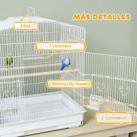 PawHut Jaula para Pájaros Pajarera de Acero con 2 Comederos 2 Perchas Columpio y Bandeja Extraíble Asa 46,5x36x59 cm Blanco(m-6)