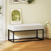 HOMCOM Panca da Ingresso Moderno in Acciaio, Spugna e Tessuto Vellutato con Piedini Regolabili, 94x42x44 cm, Crema(m-2)