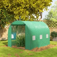 Outsunny Serre de Jardin Tunnel 6 m² avec système d'arrosage intégré, 3L x 2l m 6 fenêtres Porte enroulable Vert(m-10)