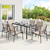 Outsunny Conjunto de Mesa y Sillas Jardín con Mesa de Efecto Madera y 6 Sillas con Asiento Transpirable para Terraza Patio Caqui(m-2)