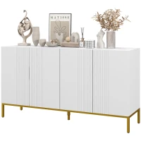 HOMCOM Aparador de Salón de 4 Puertas con Estantes Ajustables y Patas Doradas 140x40x75 cm para Entrada Dormitorio Blanco(m-7)