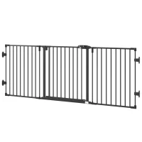 PawHut Barriere de securite chien pliable avec porte en acier 3 panneaux modulable fermeture automatique 202,5 x 2 x 76 cm noir(m-12)