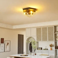 HOMCOM Lustră de Tavan Stil Industrial Geometrică cu 3 Socluri E27 pentru Becuri LED, Negru și Auriu(m-9)