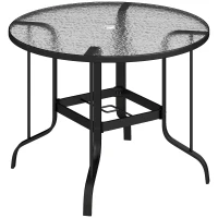 Outsunny Masă de Grădină Rotundă cu Orificiu pentru Umbrelă, din Metal și Sticlă Temperată, Ø96,5x71 cm, Neagră(m-1)