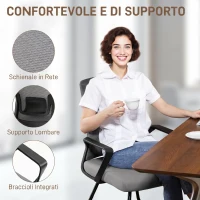 HOMCOM Sedia Ufficio in Tessuto Rete Trasparente Senza Ruote per Sala d'Attesa e Sala Conferenze, Grigio scuro(m-4)