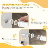PawHut Barrière de sécurité chien barrière extensible 75-145 x 76 cm barrière escaliers couloirs portes sans perçage en acier et ABS blanc(m-6)