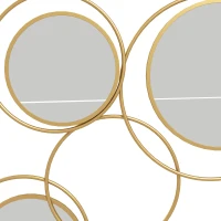 HOMCOM Espelho Decorativo de Parede em Metal 3D Decoração de Parede Metálica com 4 Espelhos Redondos para Corredor 110x68 cm Dourado(m-8)