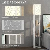 HOMCOM Lampă de Podea 2 în 1 Modernă cu 3 Rafturi, Soclu E27, 26 x 26 x 160 cm, Alb(m-4)