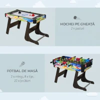 HOMCOM Masă de Joc 4 în 1 Pliabilă pentru Fotbal de Masă, Biliard, Air Hockey și Ping Pong, din MDF și Plastic(m-6)